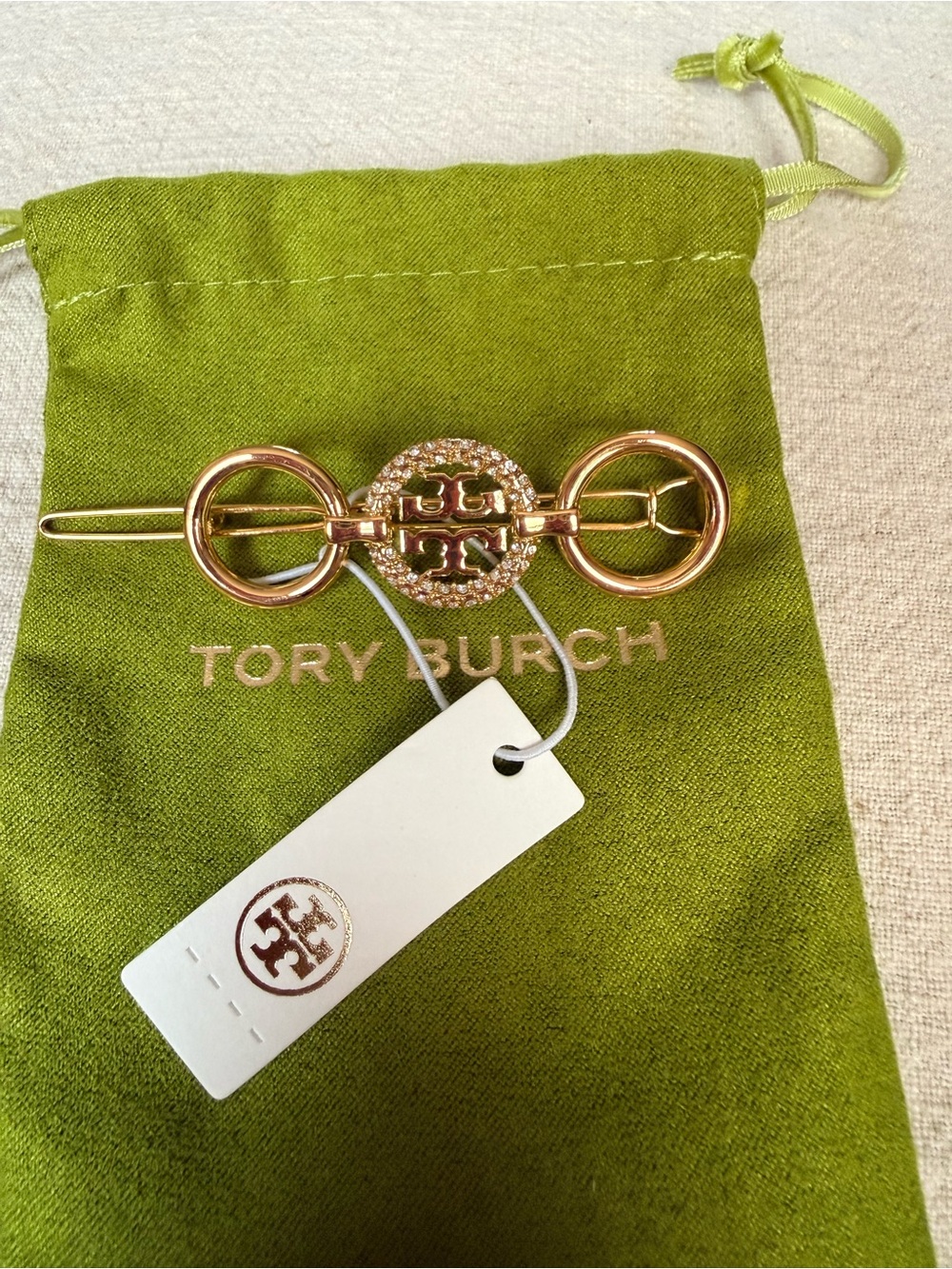 Tory Burch Gold-Plated Pave Crystal Barrette